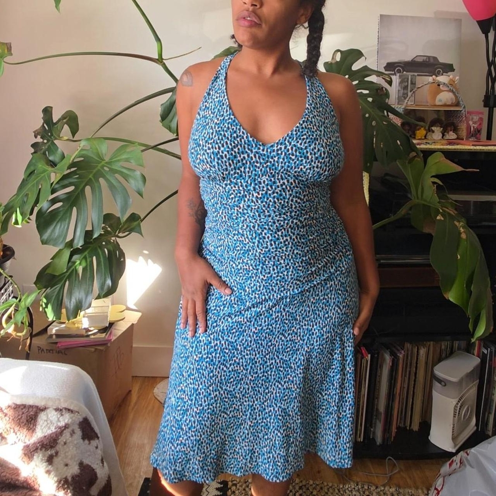 Nine West Vibrant Blue Leopard Midi Dress